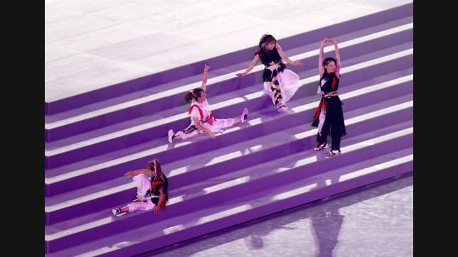 TOKYO, JAPAN - AUGUST 08: Dancers perform during the Closing Ceremony of the Tokyo 2020 Olympic Games at Olympic Stadium on August 08, 2021 in Tokyo, Japan. (Photo by Steph Chambers/Getty Images)