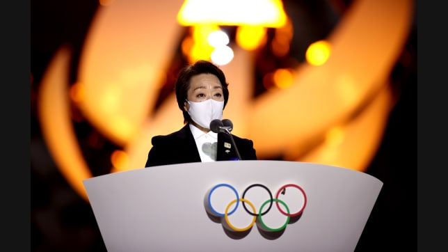TOKYO, JAPAN - AUGUST 08: President of the Tokyo Organising Committee of the Olympic and Paralympic Games, Seiko Hashimoto speaks during the Closing Ceremony of the Tokyo 2020 Olympic Games at Olympic Stadium on August 08, 2021 in Tokyo, Japan. (Photo by Dan Mullan/Getty Images)