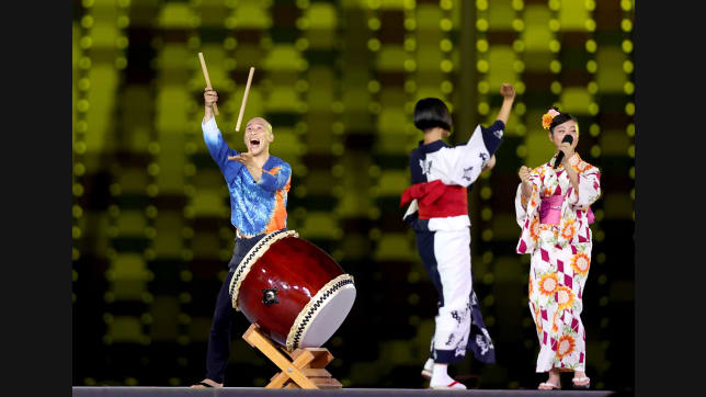 TOKYO, JAPAN - AUGUST 08: Entertainers perform during the Closing Ceremony of the Tokyo 2020 Olympic Games at Olympic Stadium on August 08, 2021 in Tokyo, Japan. (Photo by Naomi Baker/Getty Images)