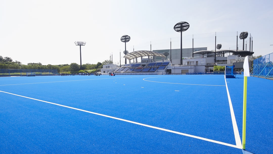 El Oi Hockey Stadium, con su pista azul.