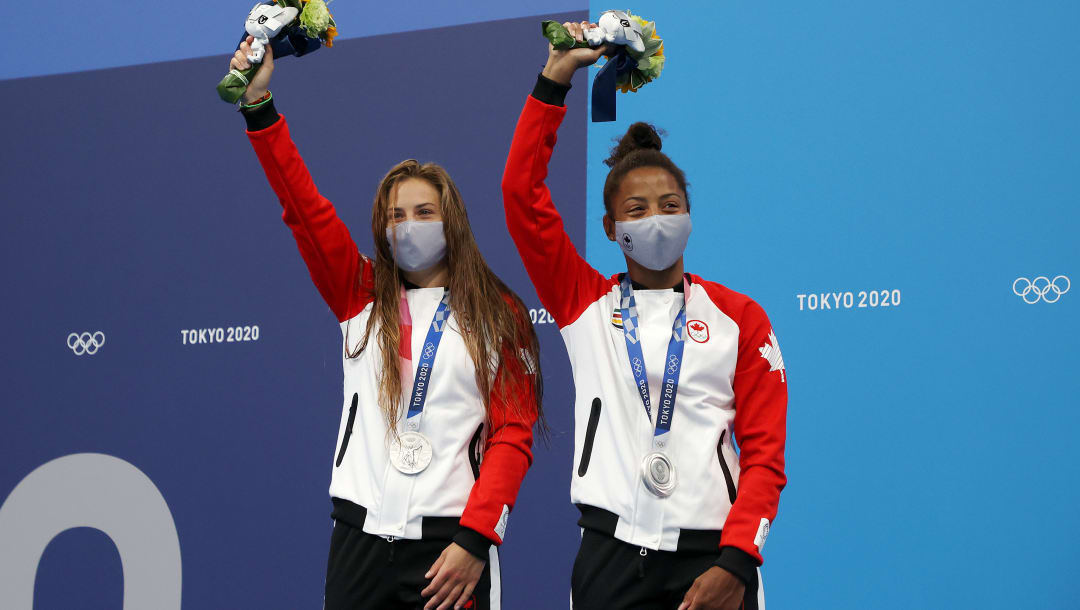 Canada S Jennifer Abel And Melissa Citrini Beaulieu React To Winning Silver In Women S 3m Synchro Springboard