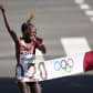KAWAGOE, JAPAN - AUGUST 07:  Peres Jepchirchir of Team Kenya celebrates as she crosses the finish line to win the gold medal in the Women's Marathon Final on day fifteen of the Tokyo 2020 Olympic Games at Kasumigaseki Country Club on August 07, 2021 in Kawagoe, Japan. (Photo by Lintao Zhang/Getty Images)