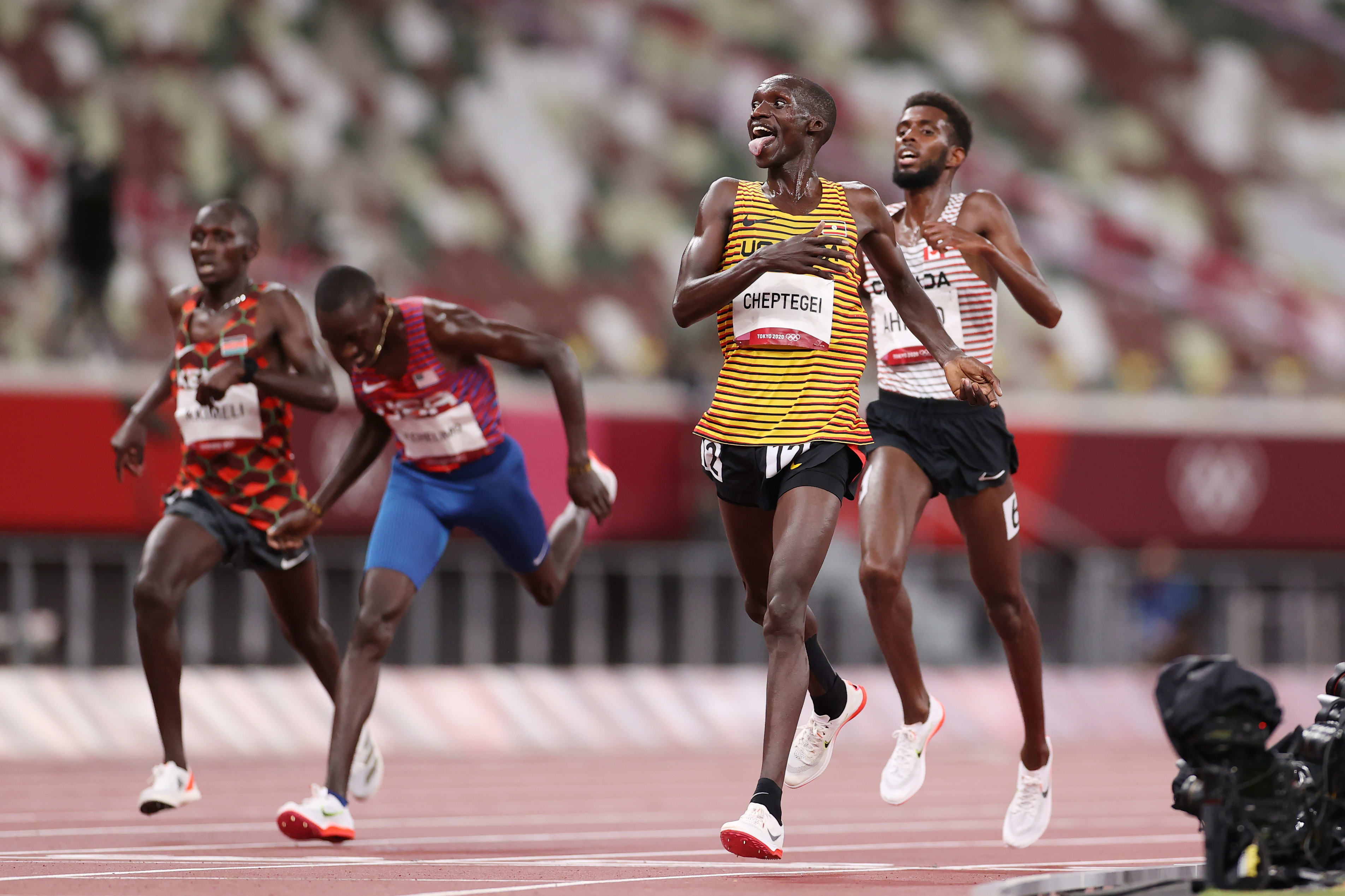 Cheptegei makes history for Uganda with gold in the men's 5000m; Ahmed  silver and Chelimo bronze