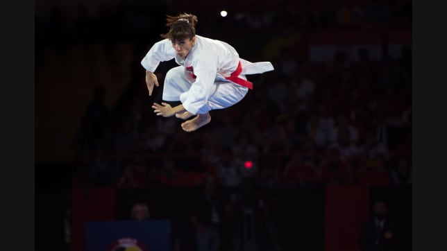 Sandra Sánchez (ESP) salta durante la final de los Campeonatos del Mundo de 2016 en Linz (Austria).