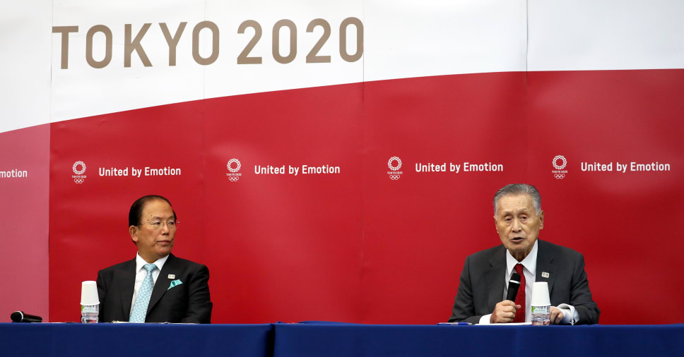 MORI Yoshiro, Tokyo 2020 Organizing Committee President and MUTO Toshiro, Tokyo 2020 CEO at a press conference in Tokyo, 10 June 2020